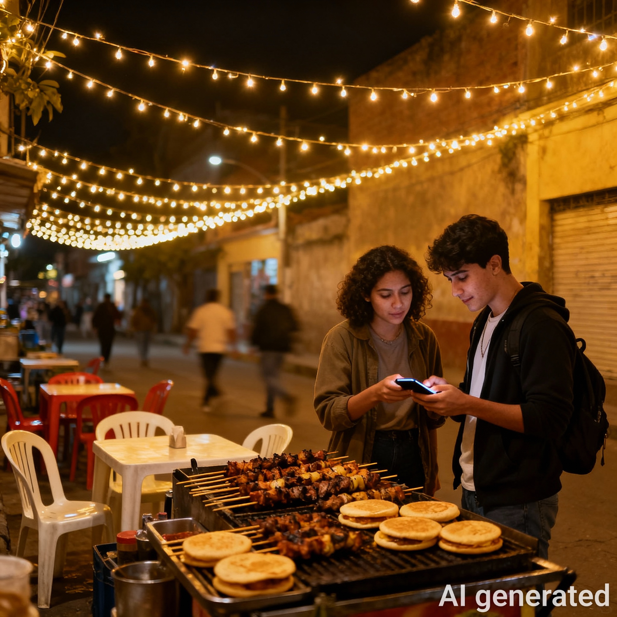 Northern South America night street food exchange